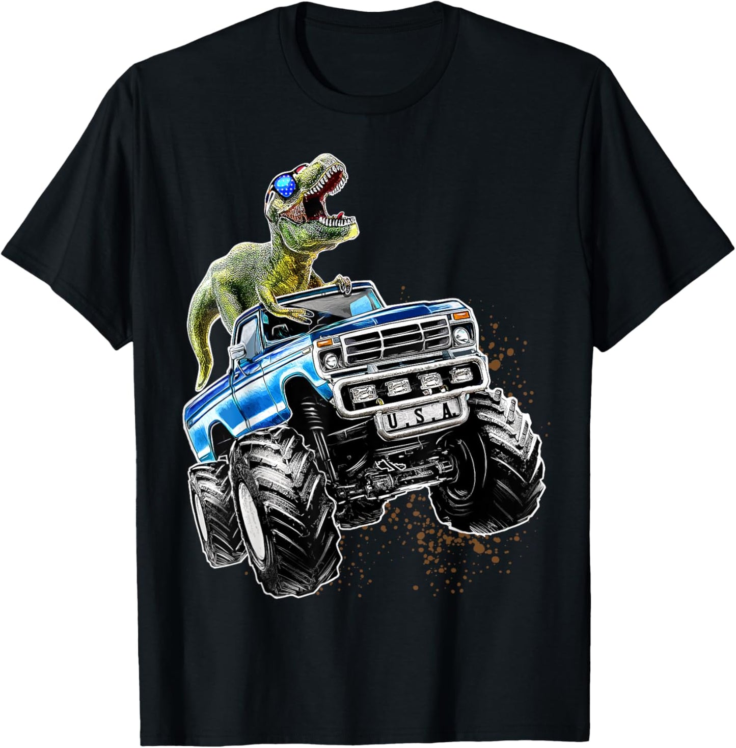 T Rex Dinosaur Monster Truck Patriotic Birthday Gift Boys T-Shirt