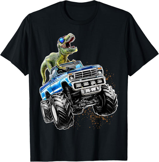 T Rex Dinosaur Monster Truck Patriotic Birthday Gift Boys T-Shirt