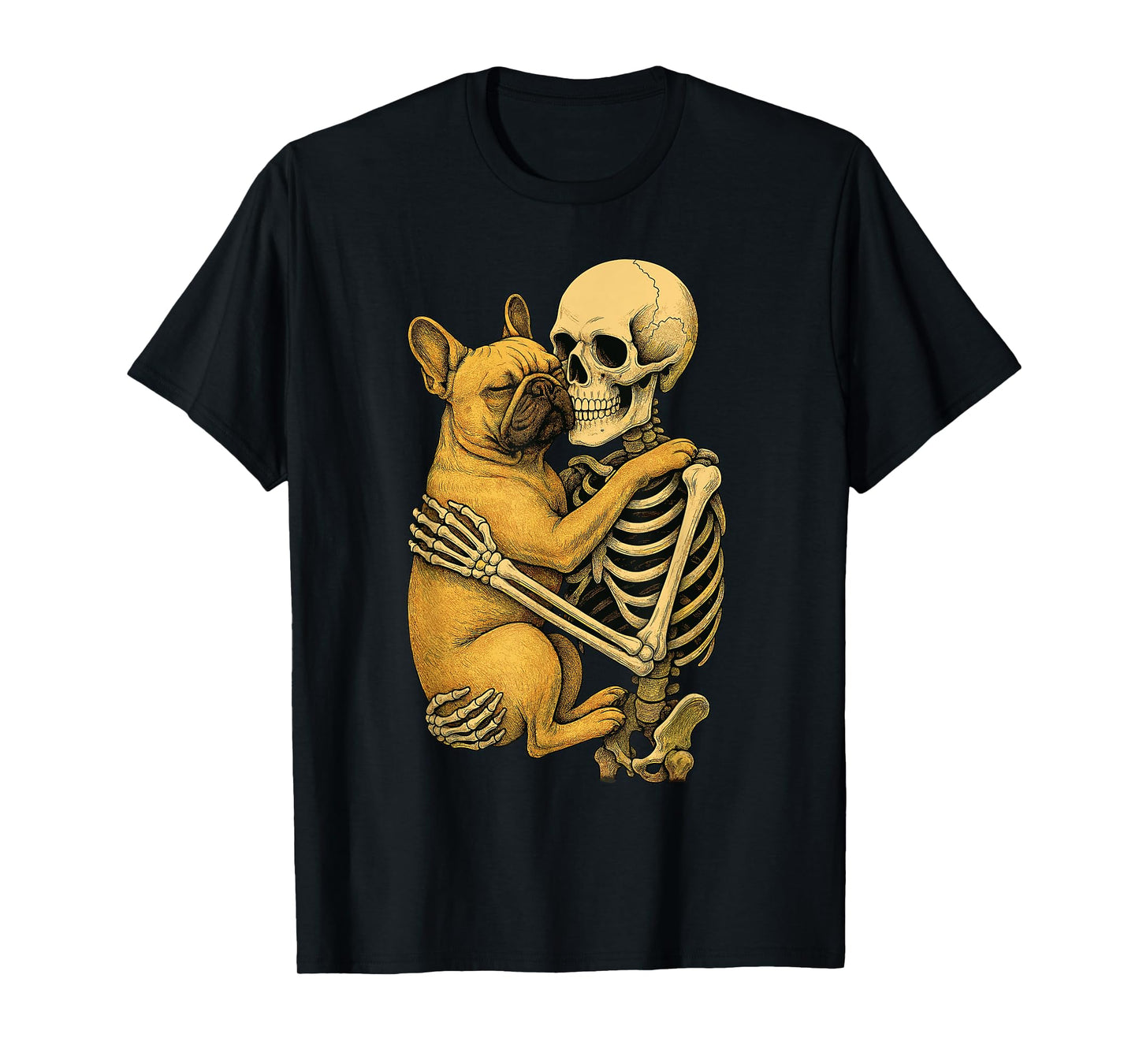 Skeleton Hugging French Bulldog T-Shirt