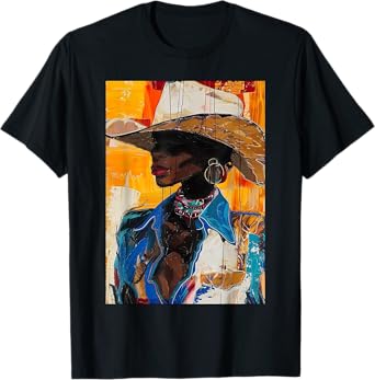 Black Cowgirl Painting Art Western Rodeo Melanin Black Woman T-Shirt