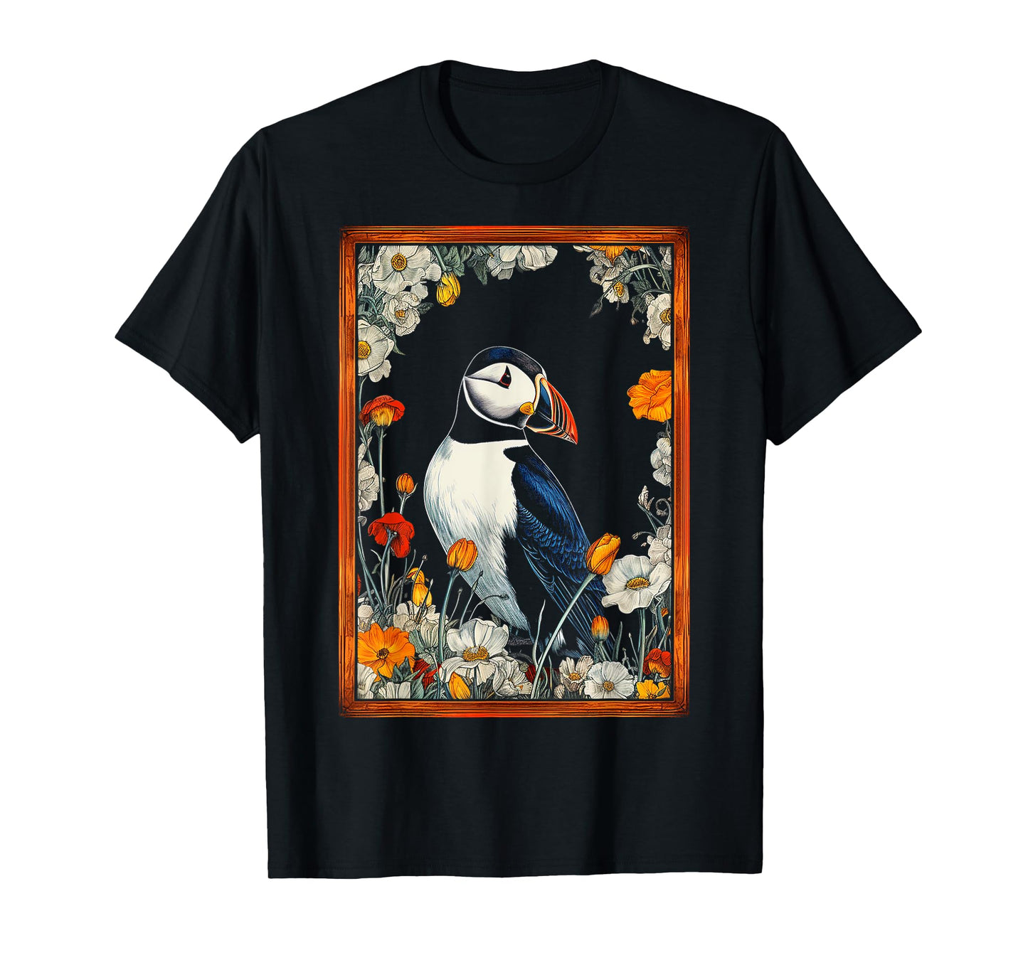 Puffin Nature Art Bird Animal Flowers Graphic Puffin T-Shirt