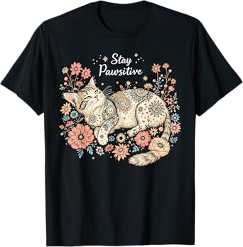Stay Pawsitive Cat Lover Shirt – BOHO and Mandala Style T-Shirt