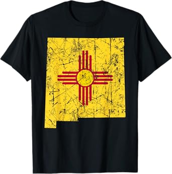 USA State New Mexico Flag Map Red Zia Sun Symbol T-Shirt