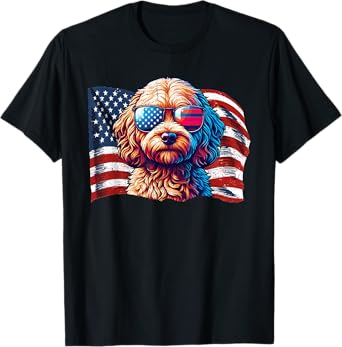 Vintage Cockapoo Dogs American Flag Patriotic Sunglasses T-Shirt