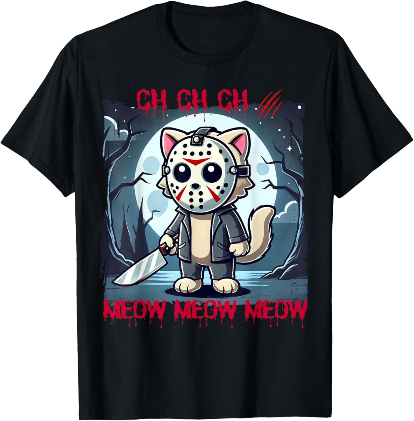 Vintage Horror Movie Cat Funny Cute Kitten Meow Graphic T-Shirt