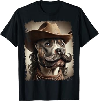 Cowboy Dog Pitbull Mustache T-Shirt
