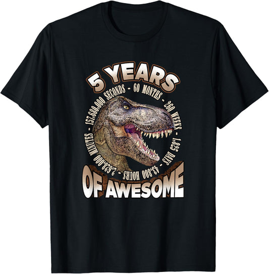 T-rex Dinosaur 5th Birthday Shirt for Awesome 5 Year Old T-Shirt