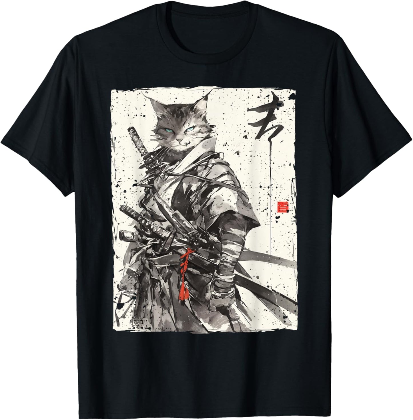Samurai Cat Warrior Ukiyo Ink Artwork Cat Samurai T-Shirt