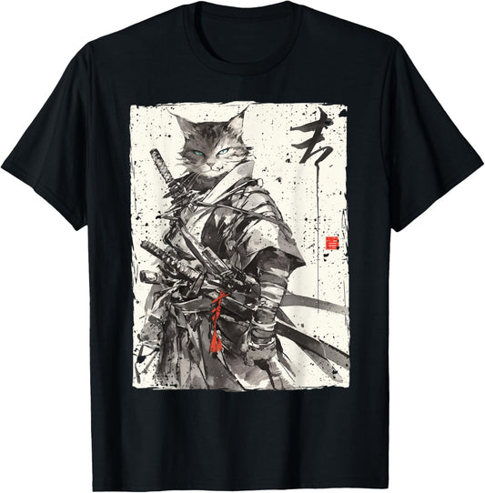 Samurai Cat Warrior Ukiyo Ink Artwork Cat Samurai T-Shirt