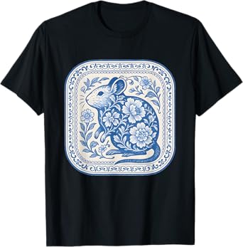 Delft Blue Degu Floral Ceramic Pattern T-Shirt