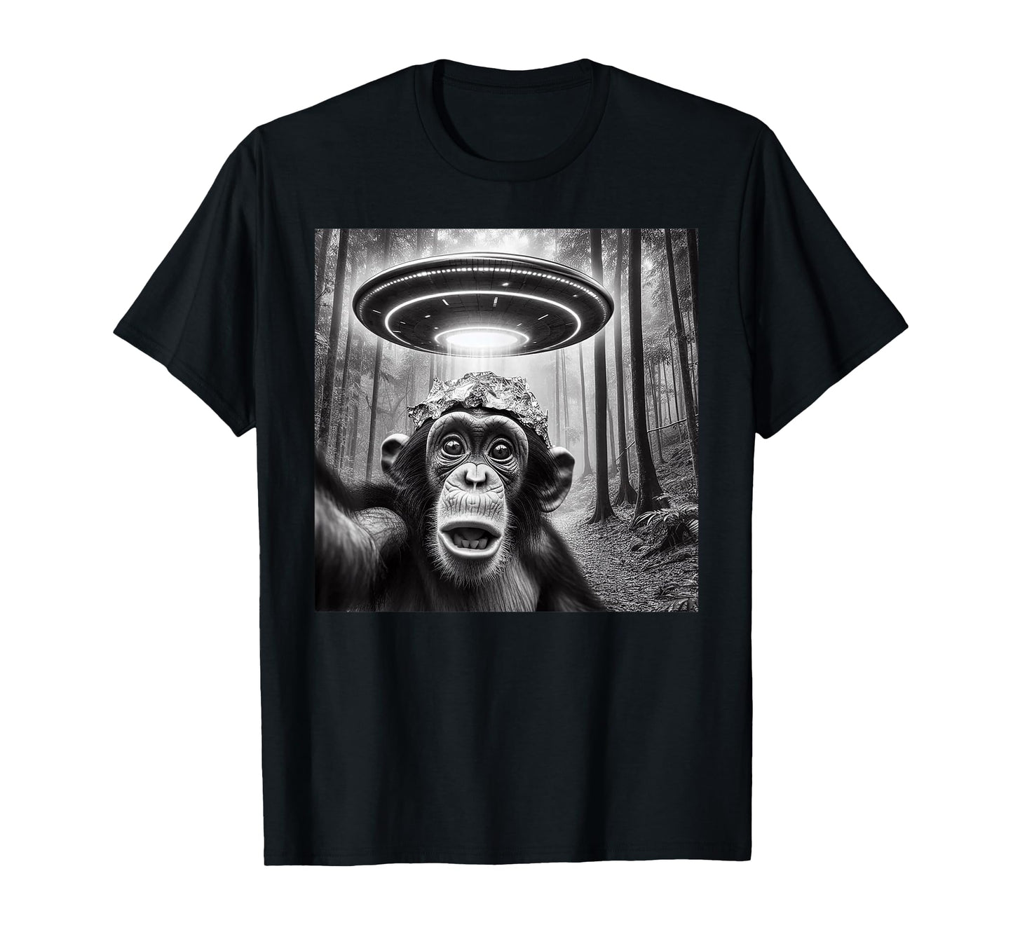 Funny Alien Abduction Meme UFO Monkey Encounter Ape Selfie T-Shirt