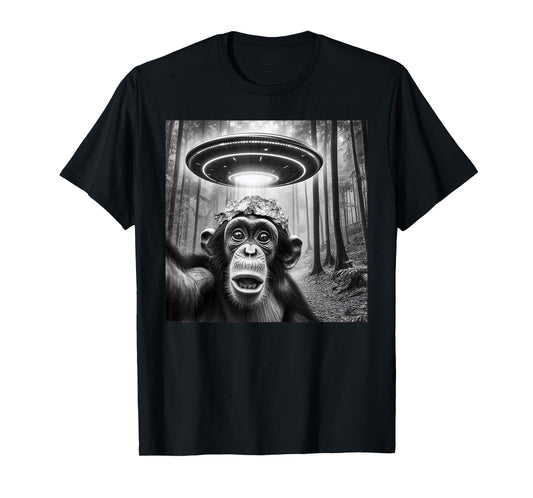 Funny Alien Abduction Meme UFO Monkey Encounter Ape Selfie T-Shirt