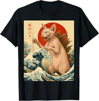 Catzilla Sphynx Cat Japanese Art Cat Gifts For Men Women Kid T-Shirt