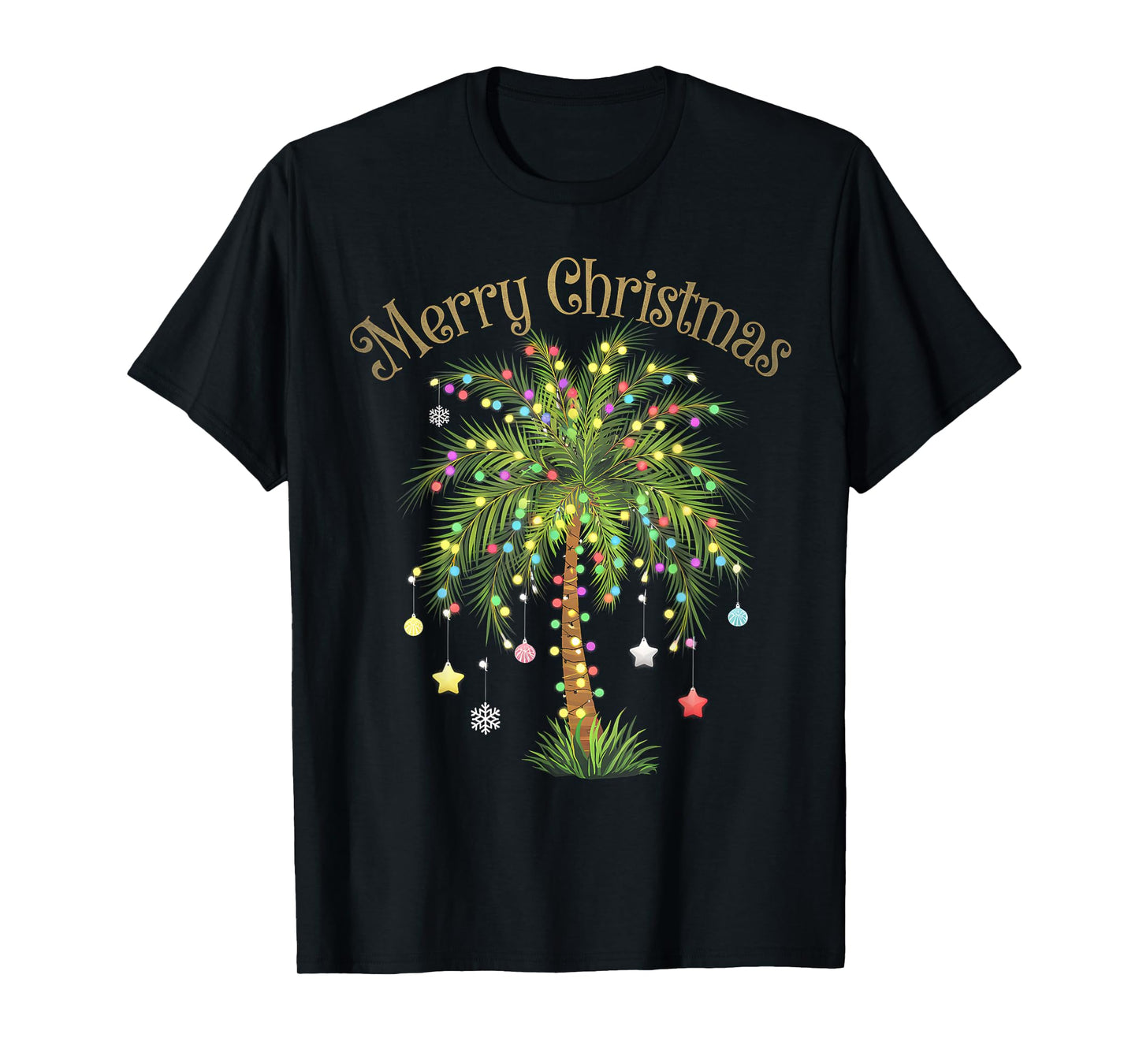 Merry Christmas Palm Tree Light Hawaiian Tropical Christmas T-Shirt