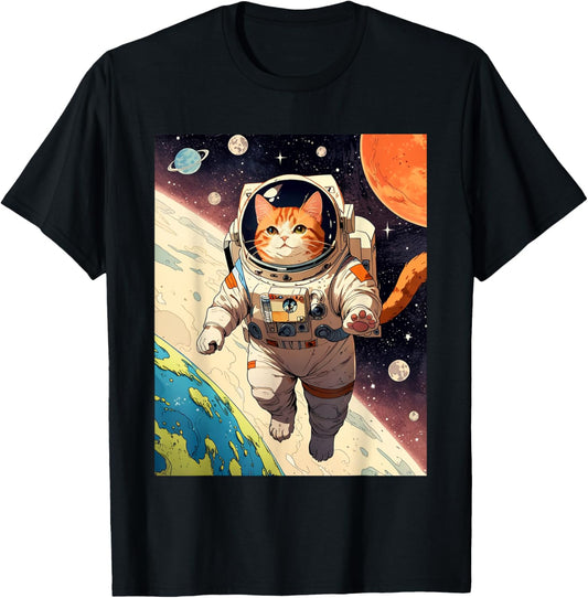 Astronaut Cat - Funny Space Cat Japanese Retro Kawaii Cute T-Shirt