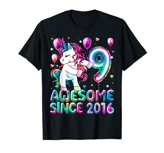 Flossing Unicorn 9 Year Old 9th Birthday Girl Unicorn Party T-Shirt