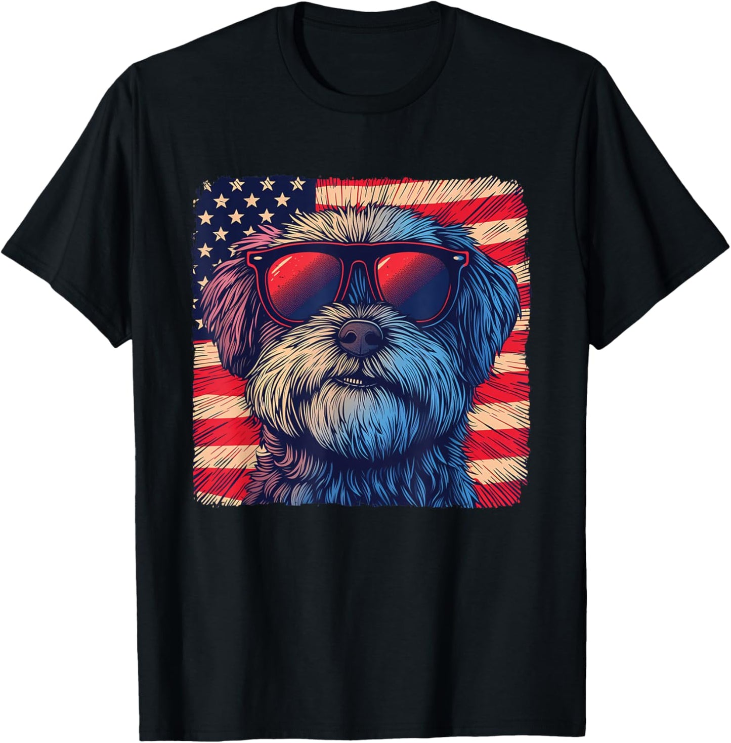 America Flag Independence Day Shirt Shih Tzu Dog Women Men T-Shirt
