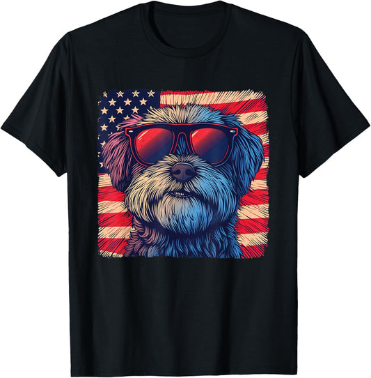 America Flag Independence Day Shirt Shih Tzu Dog Women Men T-Shirt