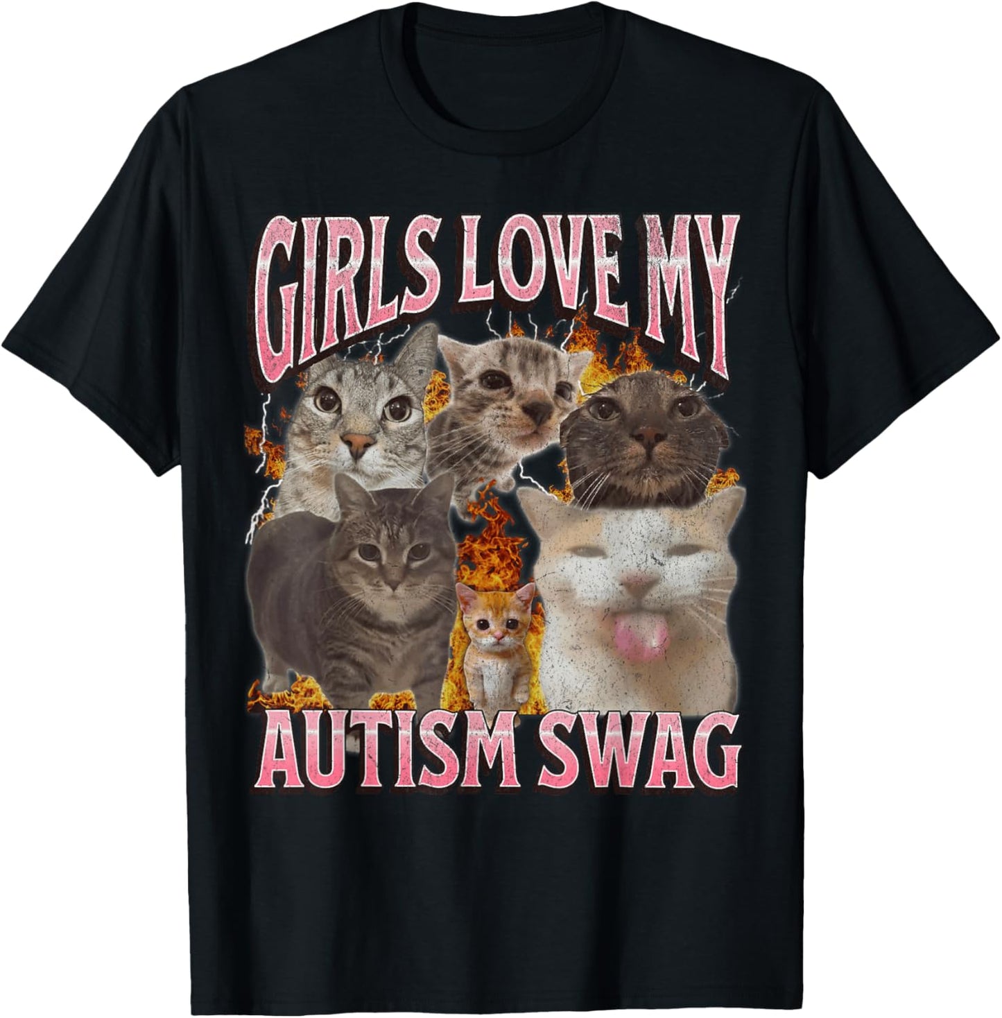 Girls Love My Autism Swag Funny Cat Meme Bootleg Graphic T-Shirt