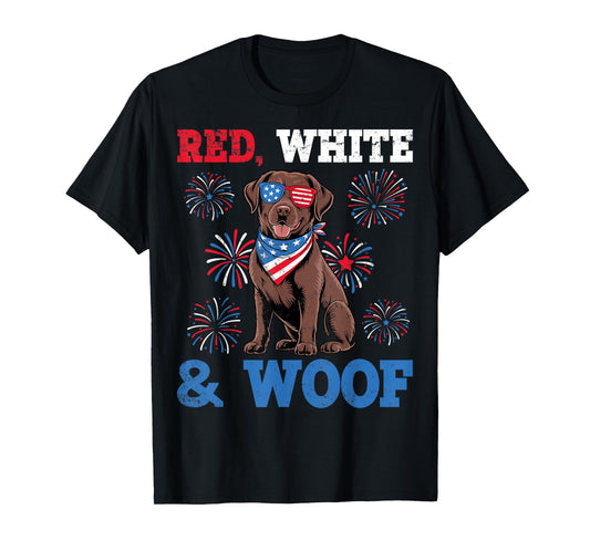 Red White And Woof Labrador Retriever Dog 4th of July T-Shirt