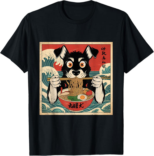 Unisex-Adults Unisex-Kids Dog Ramen Japanese Funny Graphic Kawaii Dog Anime T-Shirt Black Small Short Sleeve Cotton Crew Neck T-Shirt