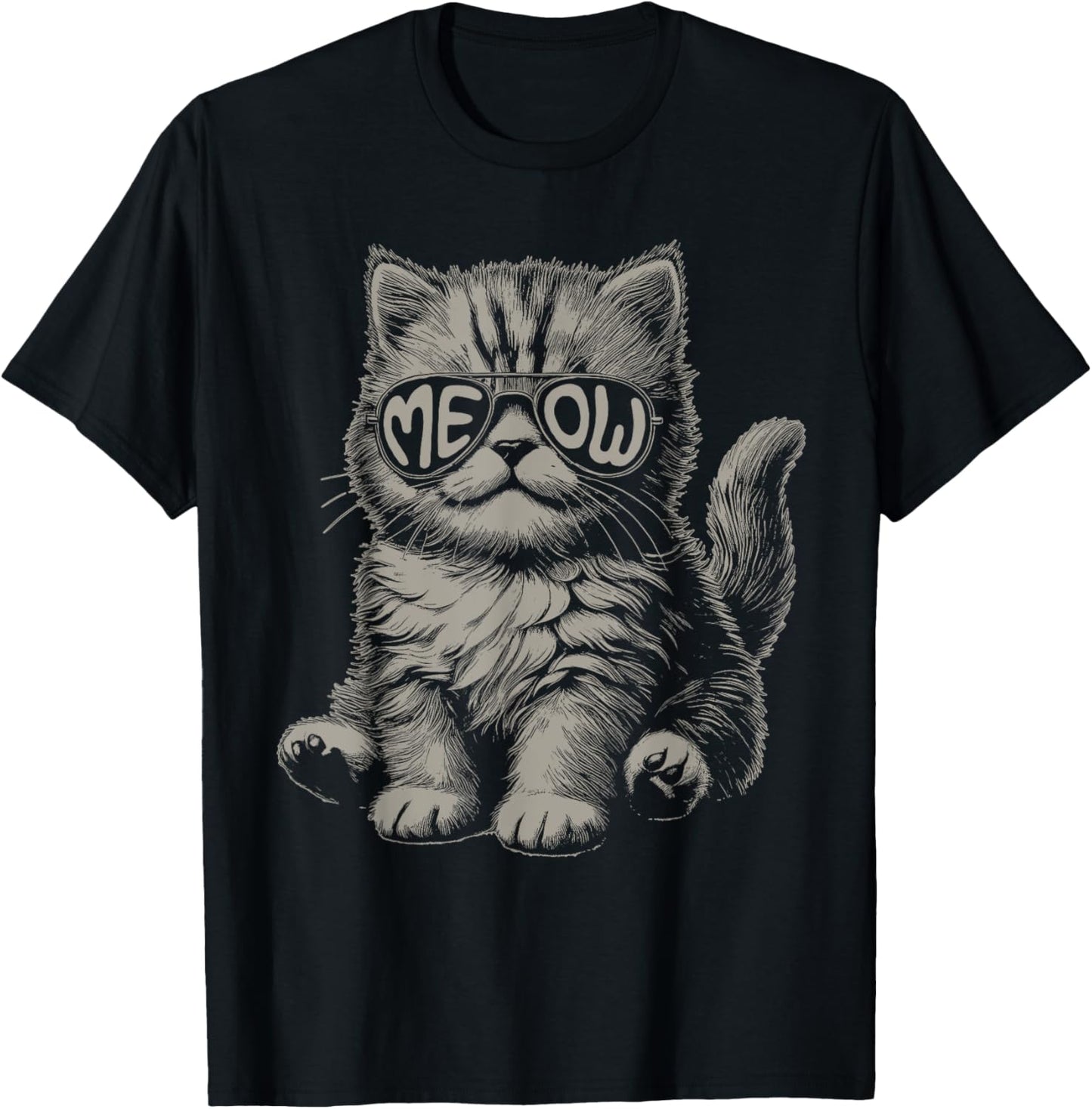 Funny Cat Meow Sunglasses Vintage Graphic T-Shirt