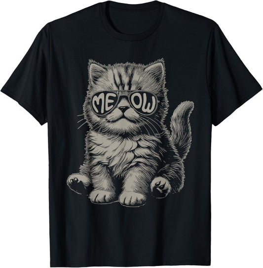 Funny Cat Meow Sunglasses Vintage Graphic T-Shirt