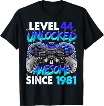 Level 44 Unlocked Awesome Since 1981 44th Birthday Gaming T-Shirt