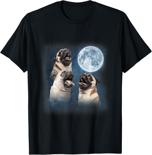 3 Pugs Howling at the Moon Dog Owner Animal Lover Toy Breed T-Shirt