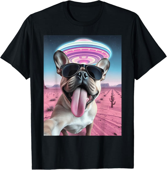 French Bulldog Ufo Selfie Retro French Bulldog Aliens T-shirt for Men Women
