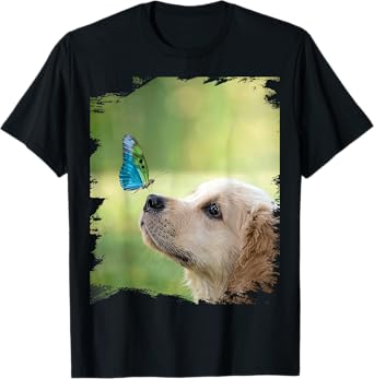 Golden Retriever Dog Butterfly on Nose Cute T-Shirt for Men Women Kids