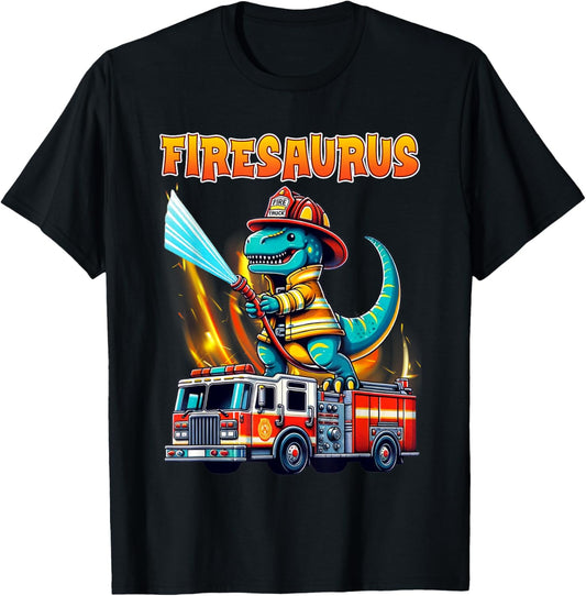 Fire Fighter Saurus Firetruck Fireman T-Rex Dinosaur retro T-Shirt