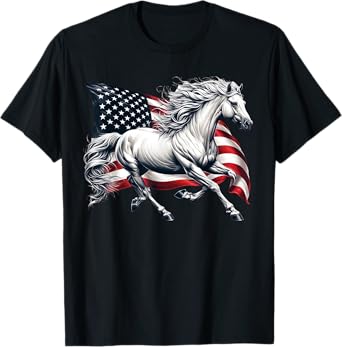 American Flag Patriotic Horse Horseback Riding Farm T-Shirt