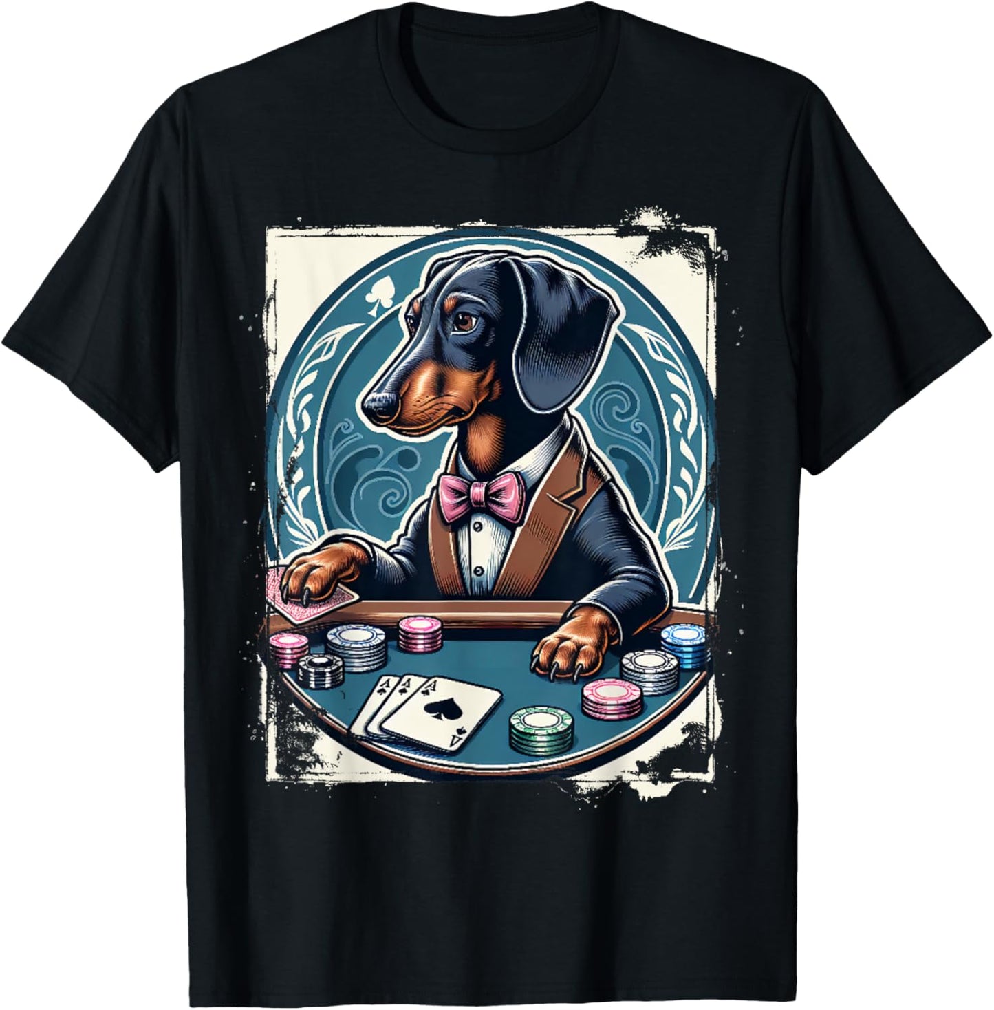 Dachshund Poker Costume Funny Teckel Dog Owner Pokers T-Shirt, Small, Black
