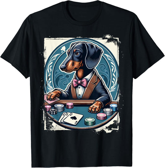 Dachshund Poker Costume Funny Teckel Dog Owner Pokers T-Shirt, Small, Black