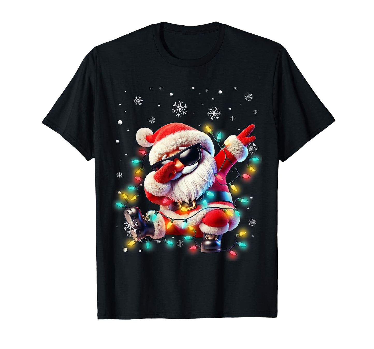 Dabbing Santa Xmas Lights Boys Men Kids Funny Christmas T-Shirt
