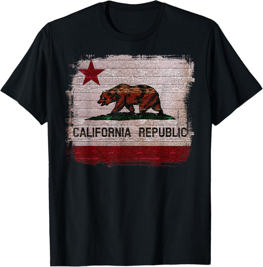 California Republic Flag Distressed Bear T-Shirt