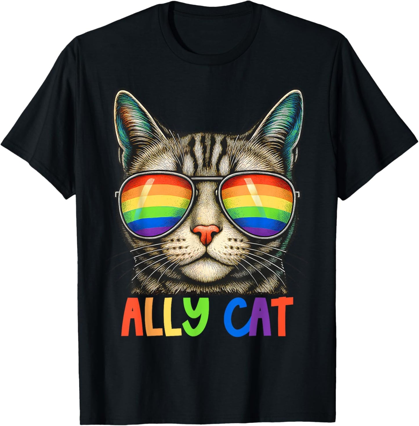 Ally Cat Sunglasses LGBT Support Gay Rainbow Pride Men Women T-Shirt