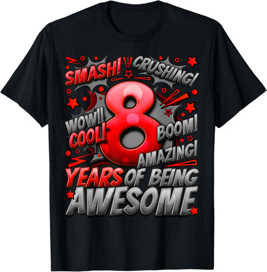 8th Birthday Comic Style Awesome Since 2015 8 Year Old Boy T-Shirt
