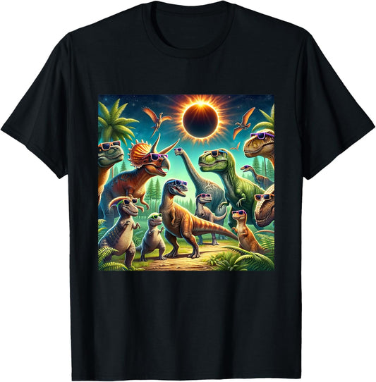 2024 Solar Eclipse Dinosaurs Wearing Glasses Totality T-Shirt