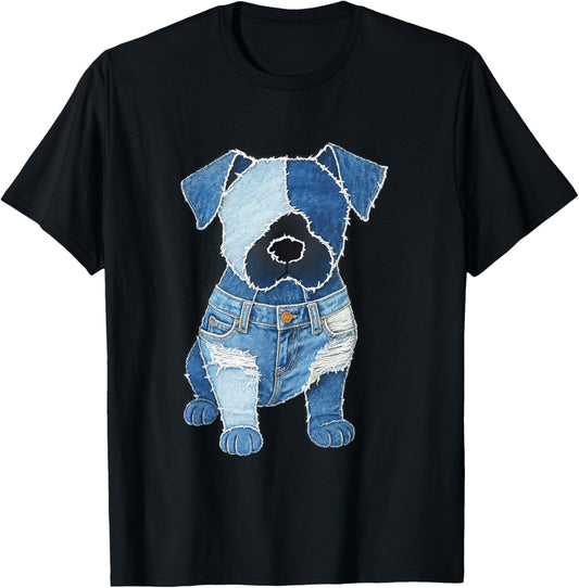 Retro Denim Dog Patchwork Cute Animal denim patch vintage T-Shirt