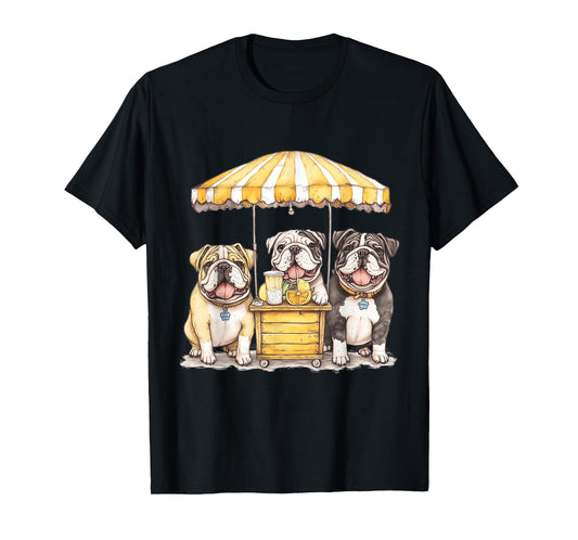 Cute English Bulldogs Running A Lemonade Stand Funny Dogs T-Shirt