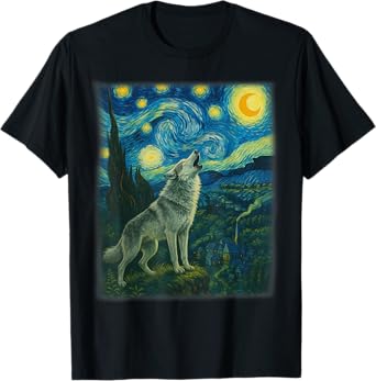 Wolf Starry Night Howling Moon Funny Gifts For Men Women Kid T-Shirt