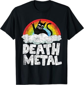 Cat Rainbow Heavy Metal Band Kids Goth Funny Death Metal T-Shirt