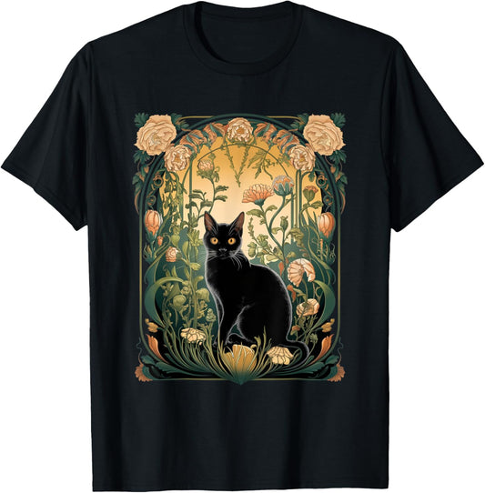 Cottagecore Aesthetic Cat Flowers Nature Garden Lover Women T-Shirt