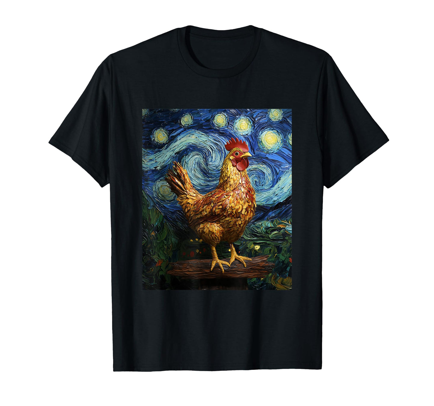 Funny Chicken - Van Gogh Style - Starry Night Graphic T-Shirt