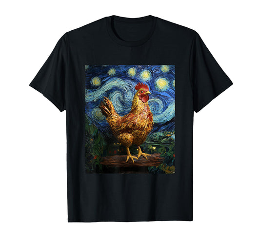 Funny Chicken - Van Gogh Style - Starry Night Graphic T-Shirt