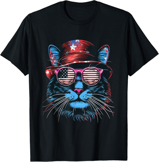 4th Of July USA Cat Fourth Of July Patriotic American Flag T-Shirt