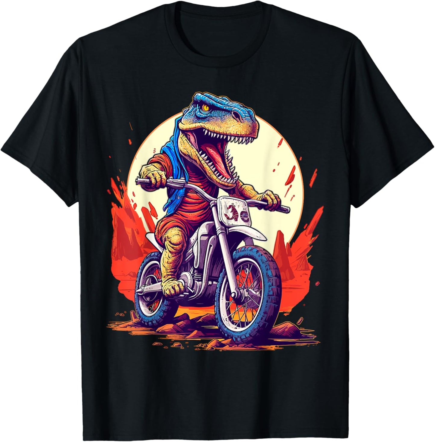 Dinosaur Motor Bike Riding Funny Dirt Bike Biker T Rex T-Shirt