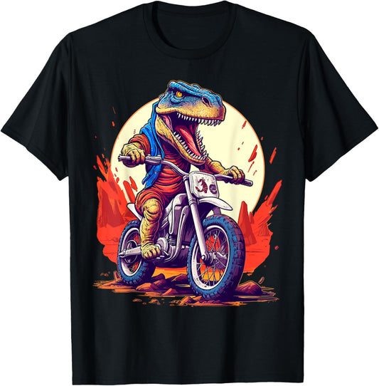 Dinosaur Motor Bike Riding Funny Dirt Bike Biker T Rex T-Shirt